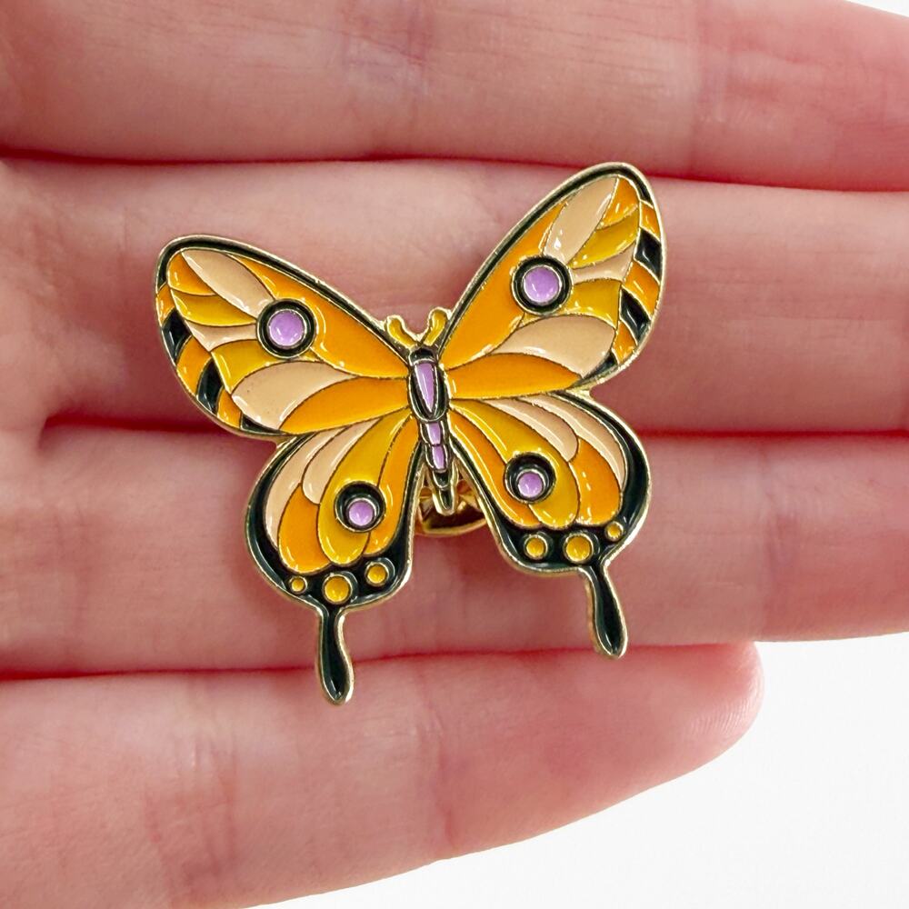 Orange Butterfly Soft Enamel Pin Gold Trim Nature Insect Aesthetic Badge